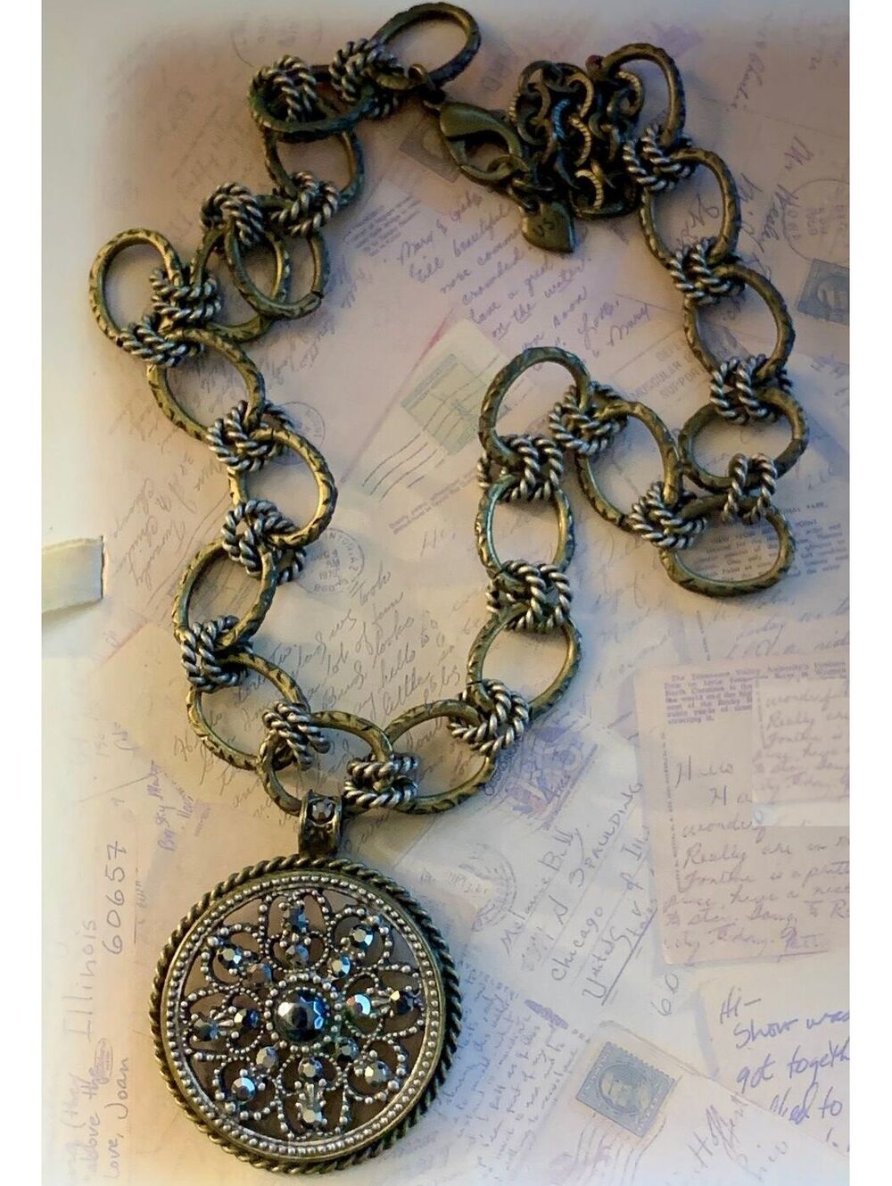 Sweet Romance USA Designer Crystal Filigree Medallion Necklace